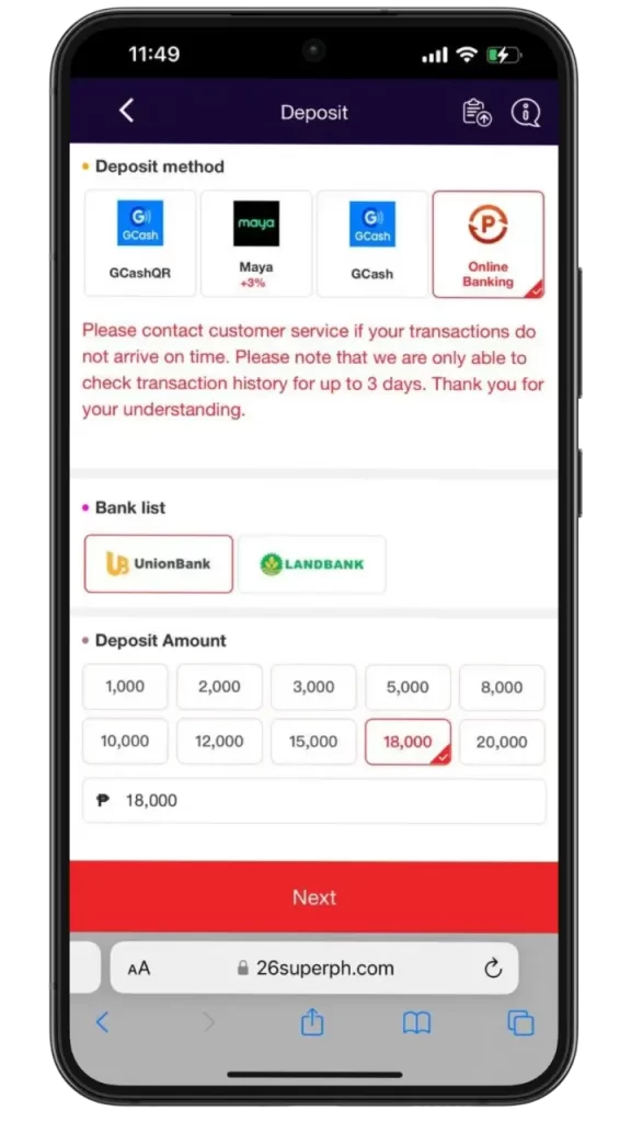 Superph deposit bank transfer